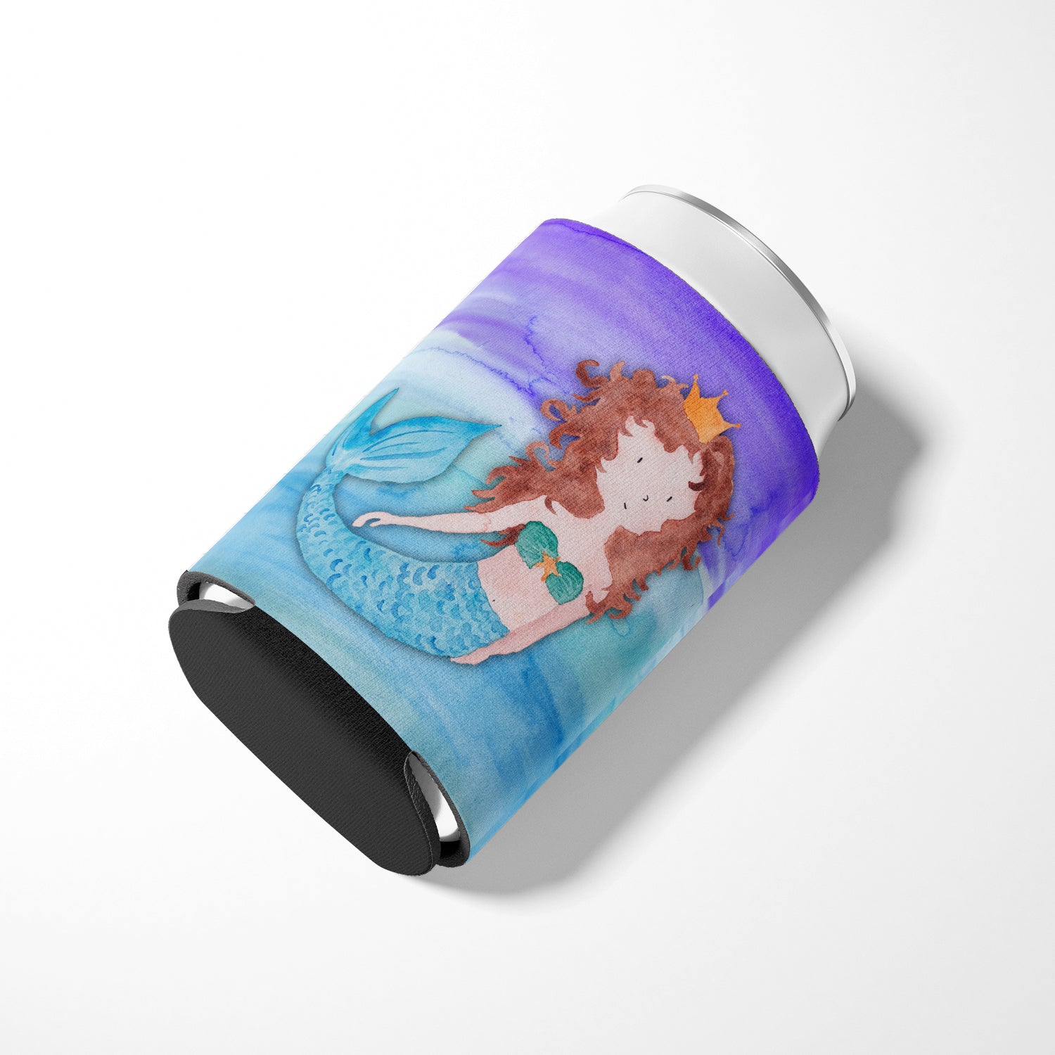 Brunette Mermaid Watercolor Can or Bottle Hugger Cooler Sleeve for Standard 12 oz Cans, Insulated Foam Beer & Soda Can Hugger Reusable