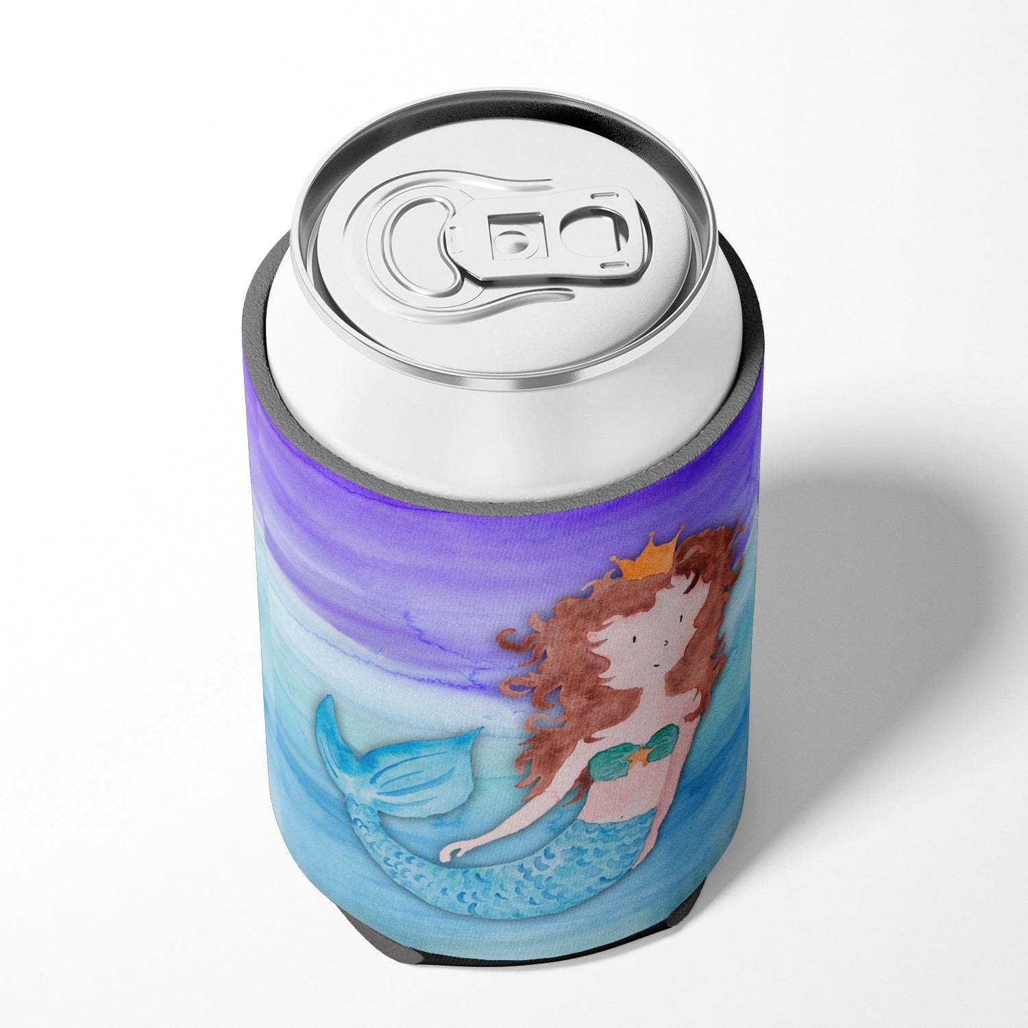 Brunette Mermaid Watercolor Can or Bottle Hugger Cooler Sleeve for Standard 12 oz Cans, Insulated Foam Beer & Soda Can Hugger Reusable