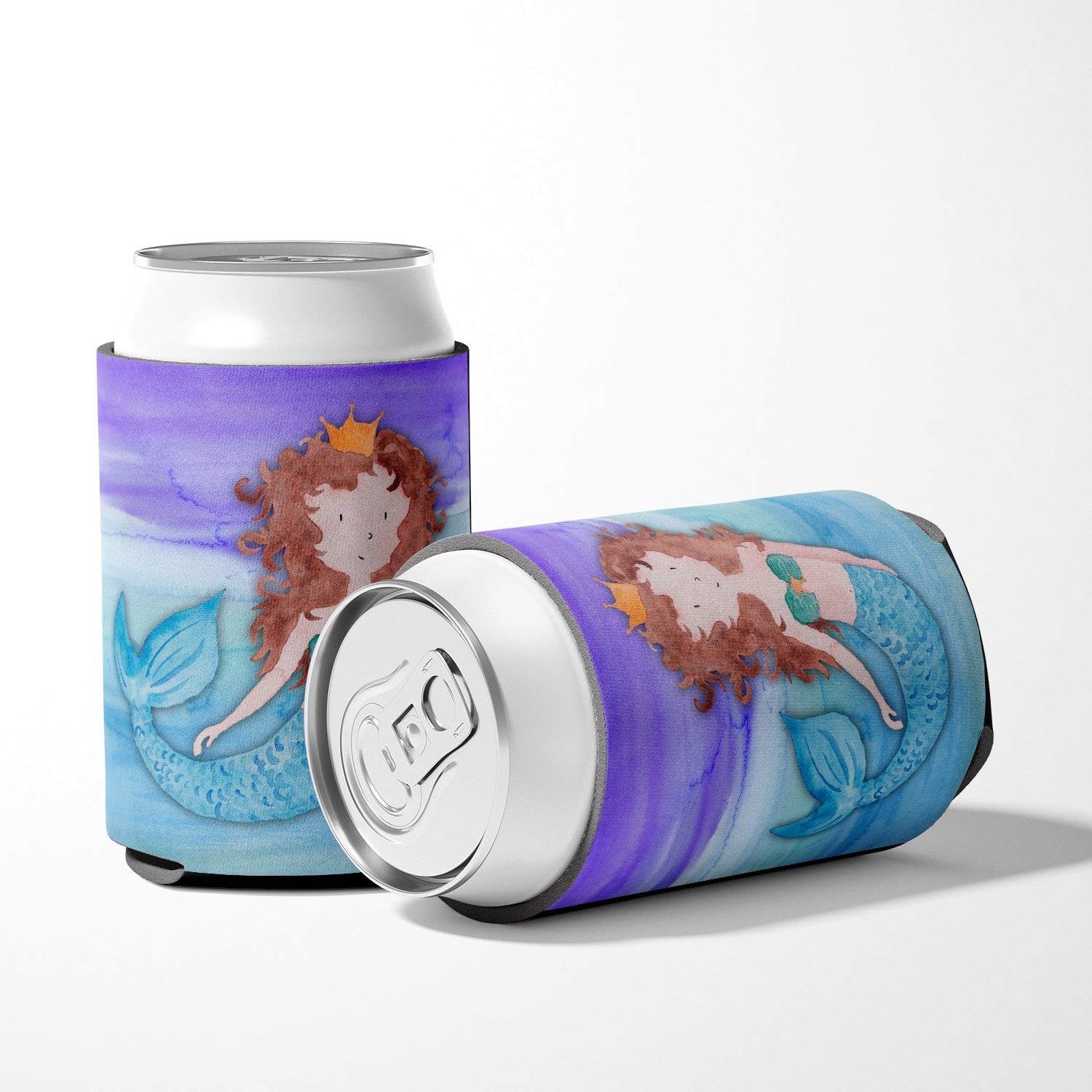 Brunette Mermaid Watercolor Can or Bottle Hugger Cooler Sleeve for Standard 12 oz Cans, Insulated Foam Beer & Soda Can Hugger Reusable
