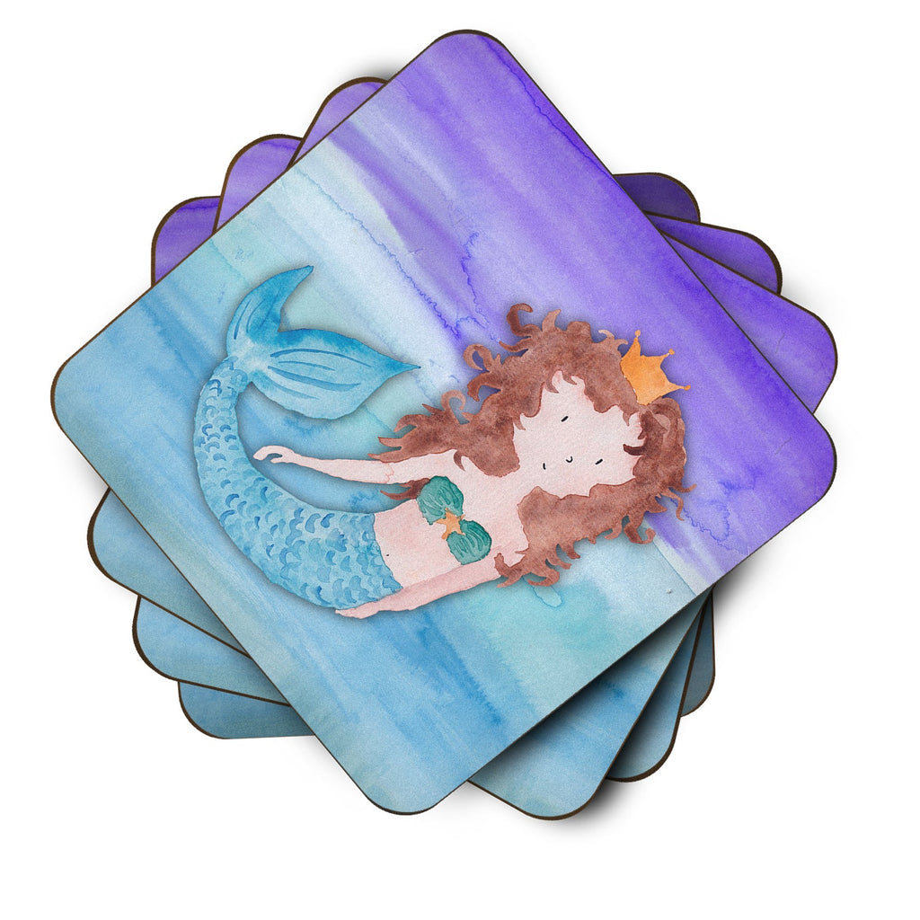 Brunette Mermaid Watercolor Foam Coasters Set of 4 Cup Coasters for Indoor Outdoor, Tabletop Protection, Anti Slip, Mouse pad Material