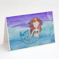 Brunette Mermaid Watercolor Greeting Cards Pack of 8 Blank Cards with Envelopes Whimsical A7 Size 5x7