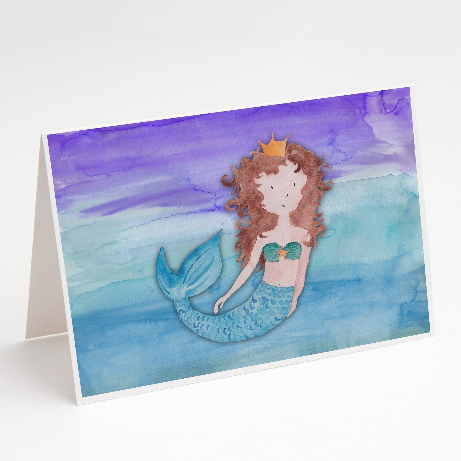 Brunette Mermaid Watercolor Greeting Cards Pack of 8 Blank Cards with Envelopes Whimsical A7 Size 5x7