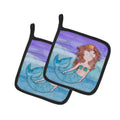 Brunette Mermaid Watercolor Pot Holder Set of 2 Heat Resistant Quilted Hot Pads 7.5 x 7.5 Inch, Insulated Kitchen Trivets for Cooking & Baking