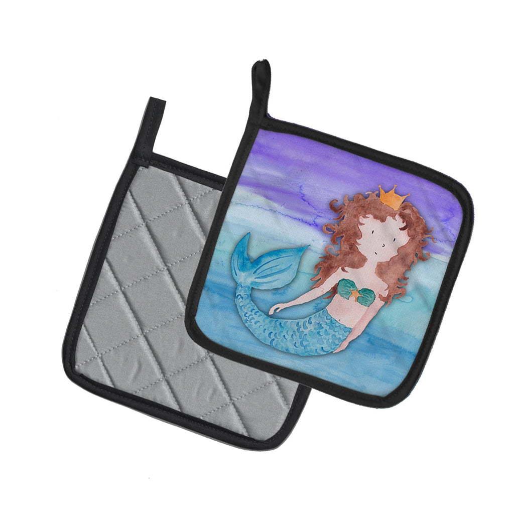 Brunette Mermaid Watercolor Pot Holder Set of 2 Heat Resistant Quilted Hot Pads 7.5 x 7.5 Inch, Insulated Kitchen Trivets for Cooking & Baking