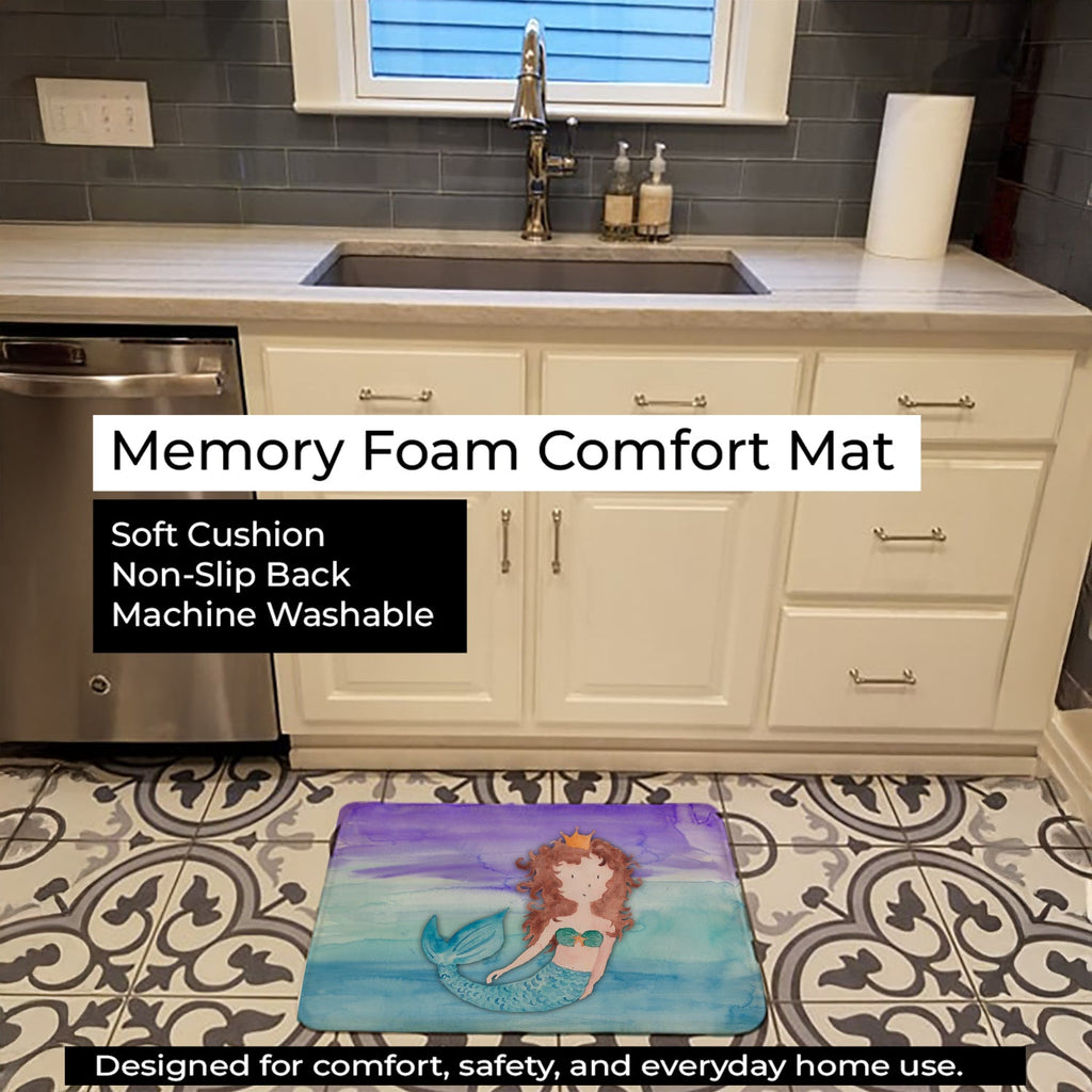 Brunette Mermaid Watercolor Memory Foam Kitchen Mat Machine Washable Anti-Fatigue Cushion Comfort Bath or Kitchen Rug