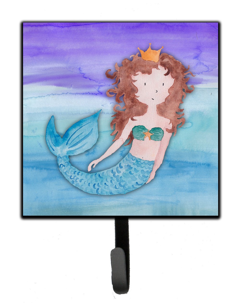 Brunette Mermaid Watercolor Leash or Key Holder Wall Hooks, Key Hooks Holder, Coat Rack Wall Mount, Coat Hooks, Hooks for Hanging Keys, Towels, Aprons, Leashes