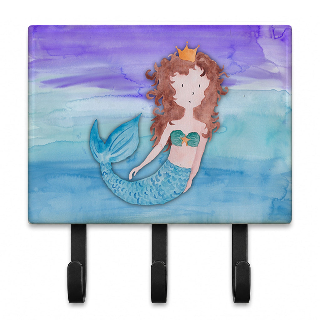 Brunette Mermaid Watercolor Leash or Key Holder Wall Hooks, Coat Rack Wall Mount, for Hanging Keys, Towels, Aprons, Leashes