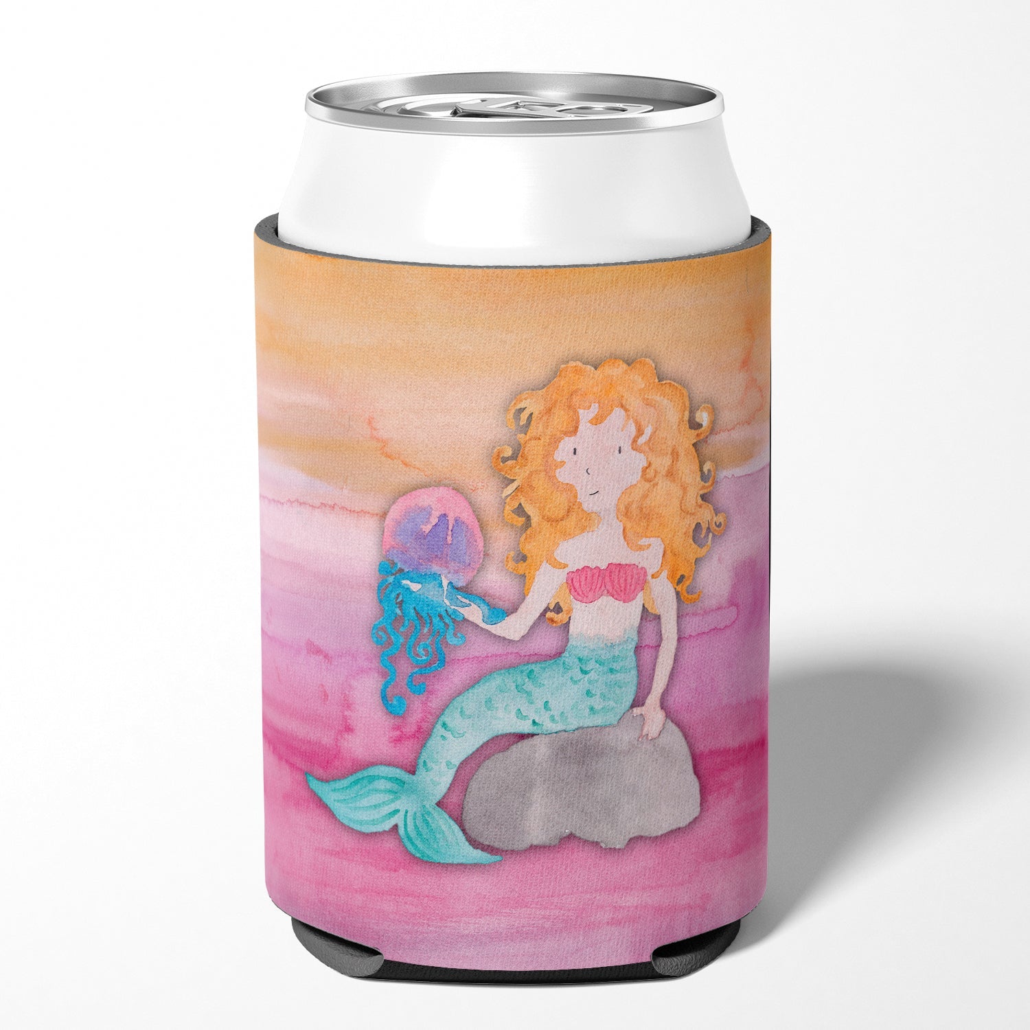 Blonde Mermaid Watercolor Can or Bottle Hugger Cooler Sleeve for Standard 12 oz Cans, Insulated Foam Beer & Soda Can Hugger Reusable