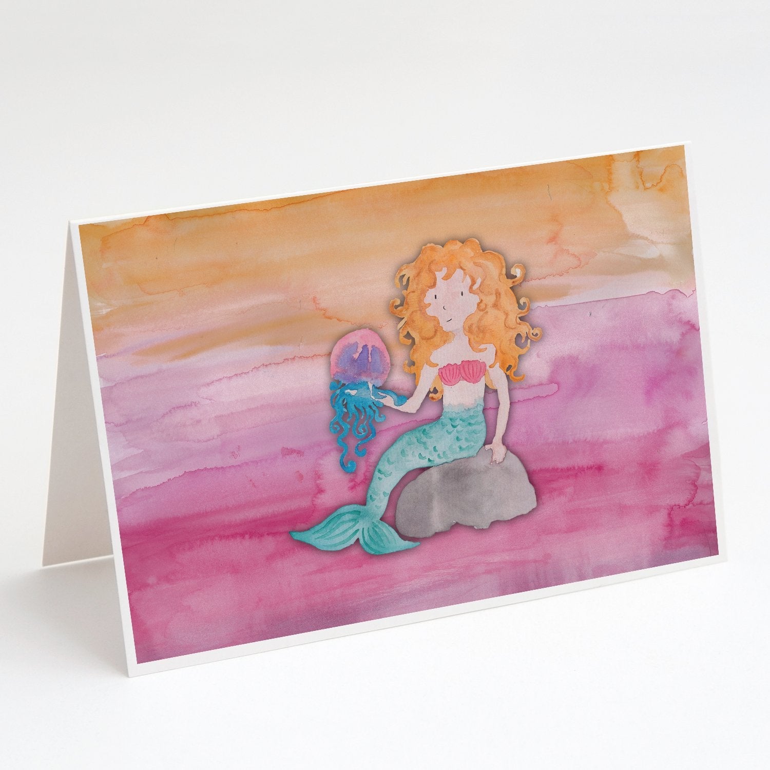 Blonde Mermaid Watercolor Greeting Cards Pack of 8 Blank Cards with Envelopes Whimsical A7 Size 5x7