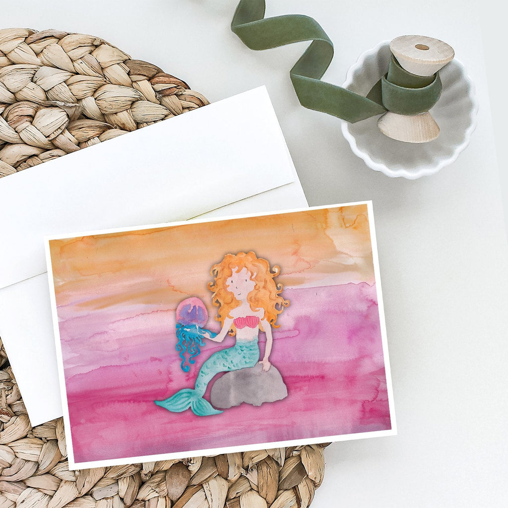 Blonde Mermaid Watercolor Greeting Cards Pack of 8 Blank Cards with Envelopes Whimsical A7 Size 5x7