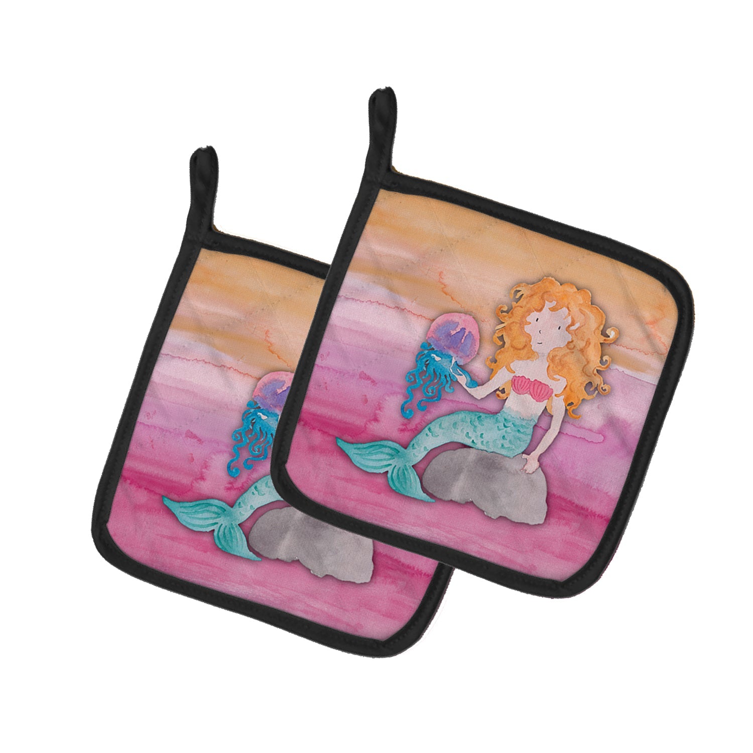 Blonde Mermaid Watercolor Pot Holder Set of 2 Heat Resistant Quilted Hot Pads 7.5 x 7.5 Inch, Insulated Kitchen Trivets for Cooking & Baking