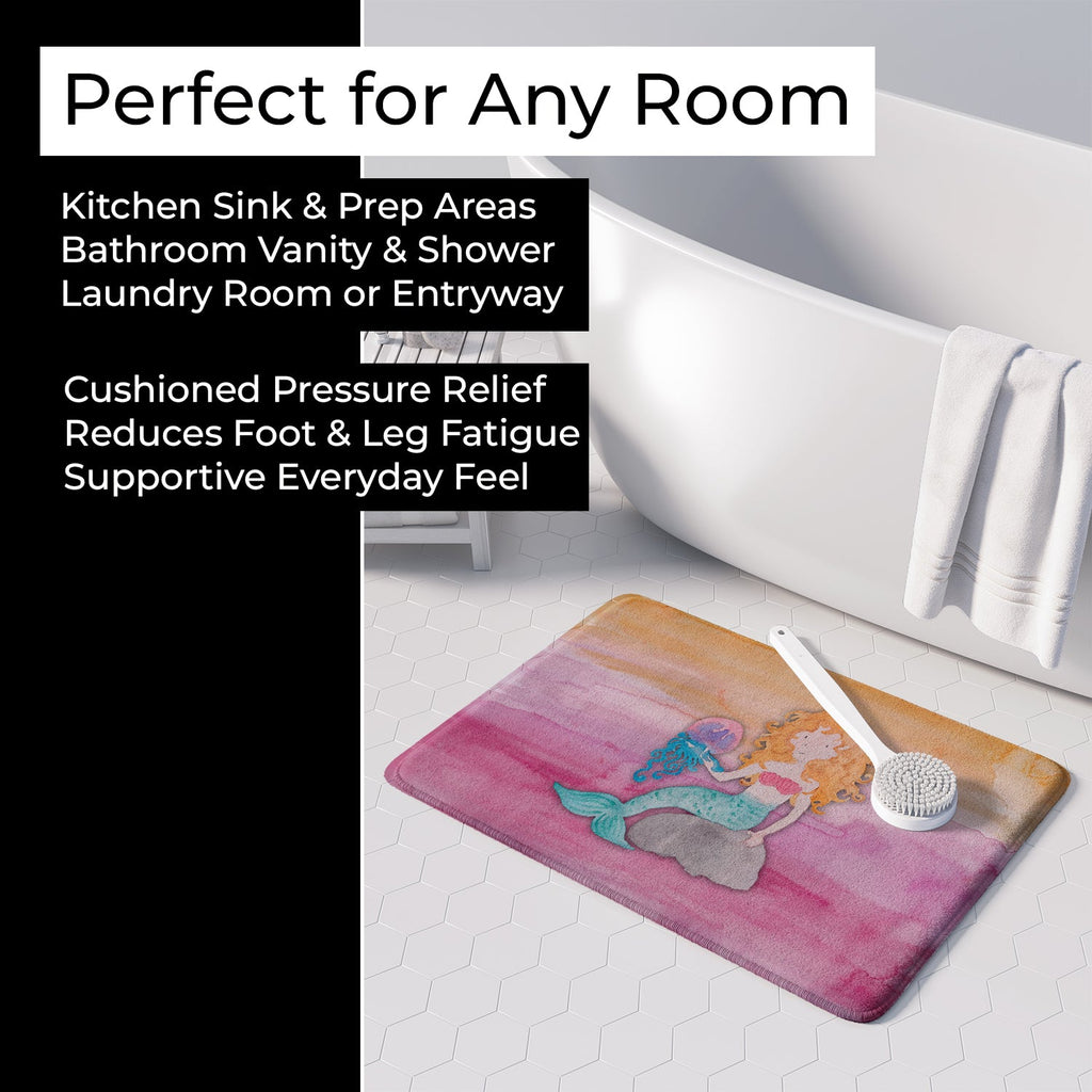 Blonde Mermaid Watercolor Memory Foam Kitchen Mat Machine Washable Anti-Fatigue Cushion Comfort Bath or Kitchen Rug