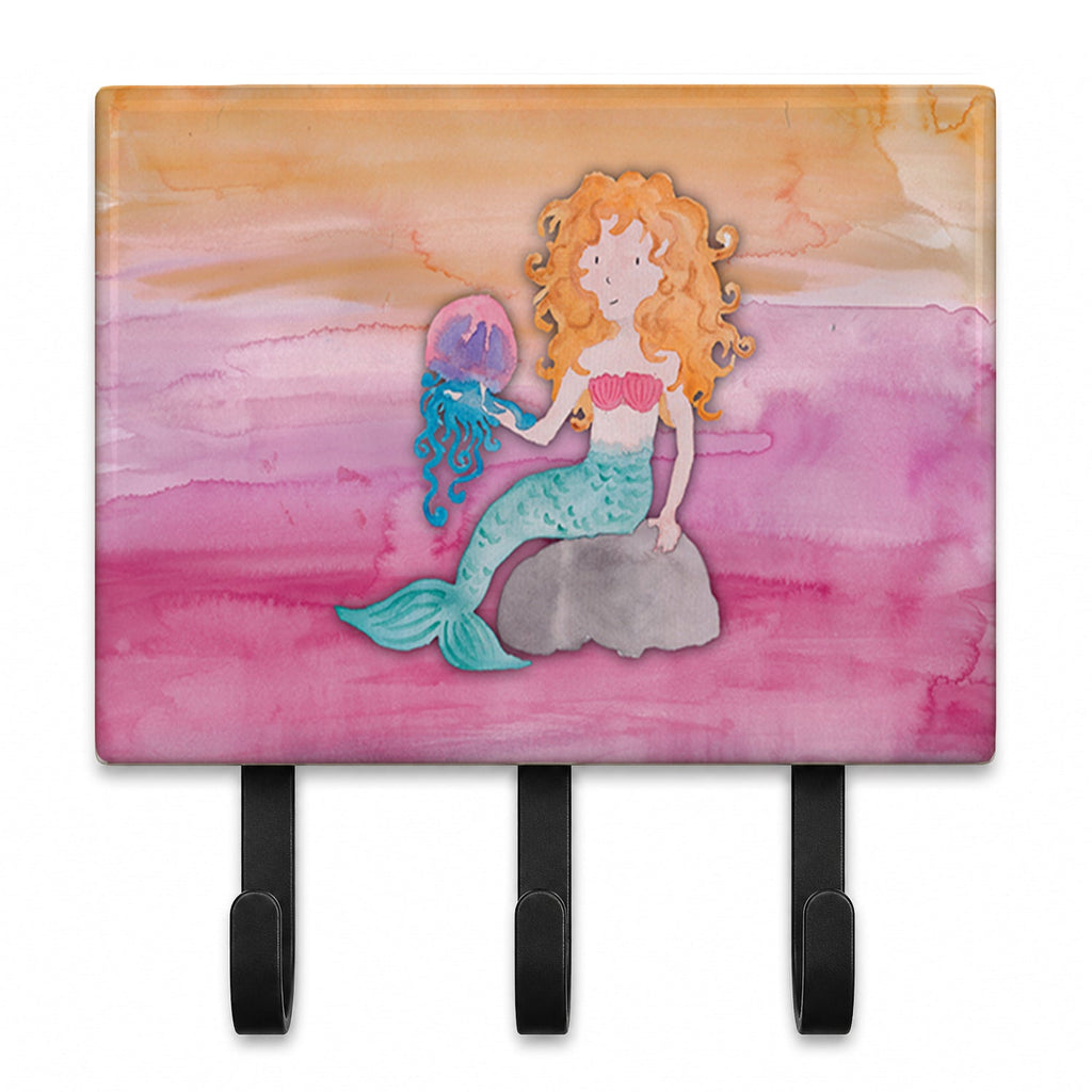 Blonde Mermaid Watercolor Leash or Key Holder Wall Hooks, Coat Rack Wall Mount, for Hanging Keys, Towels, Aprons, Leashes
