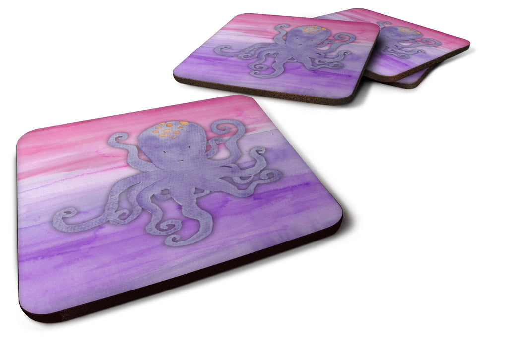 Octopus Watercolor Foam Coasters Set of 4 Cup Coasters for Indoor Outdoor, Tabletop Protection, Anti Slip, Mouse pad Material