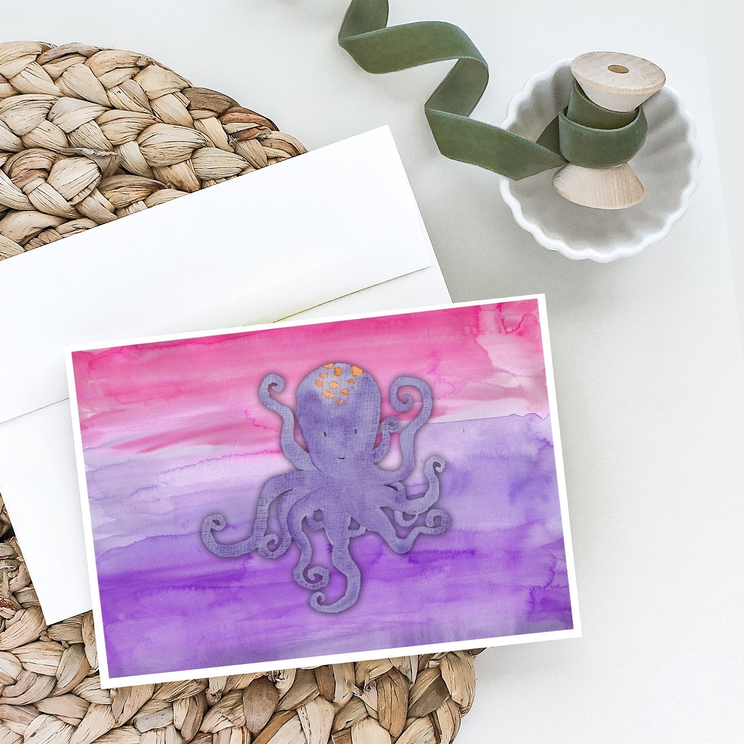 Octopus Watercolor Greeting Cards Pack of 8 Blank Cards with Envelopes Whimsical A7 Size 5x7