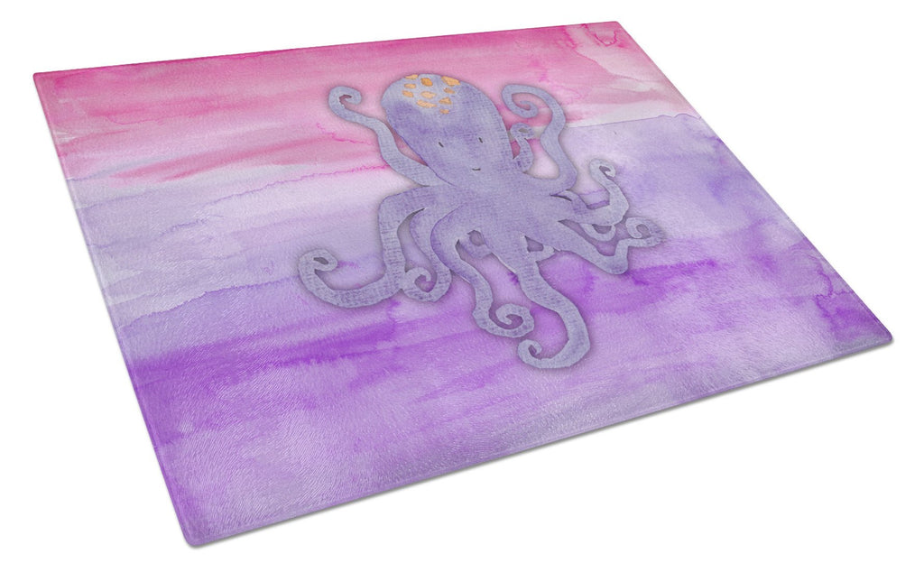 Octopus Watercolor Cutting Board Tempered Glass Kitchen Cutting Surface, Heat Resistant Chopping, Non-Slip Feet, Food Prep & Serving