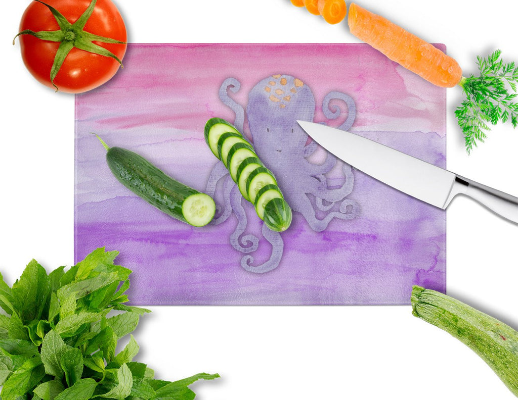 Octopus Watercolor Cutting Board Tempered Glass Kitchen Cutting Surface, Heat Resistant Chopping, Non-Slip Feet, Food Prep & Serving
