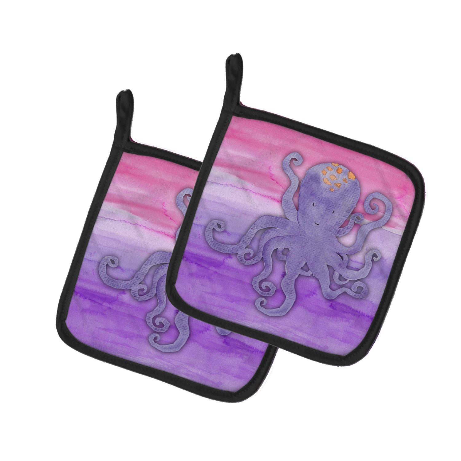 Octopus Watercolor Pot Holder Set of 2 Heat Resistant Quilted Hot Pads 7.5 x 7.5 Inch, Insulated Kitchen Trivets for Cooking & Baking