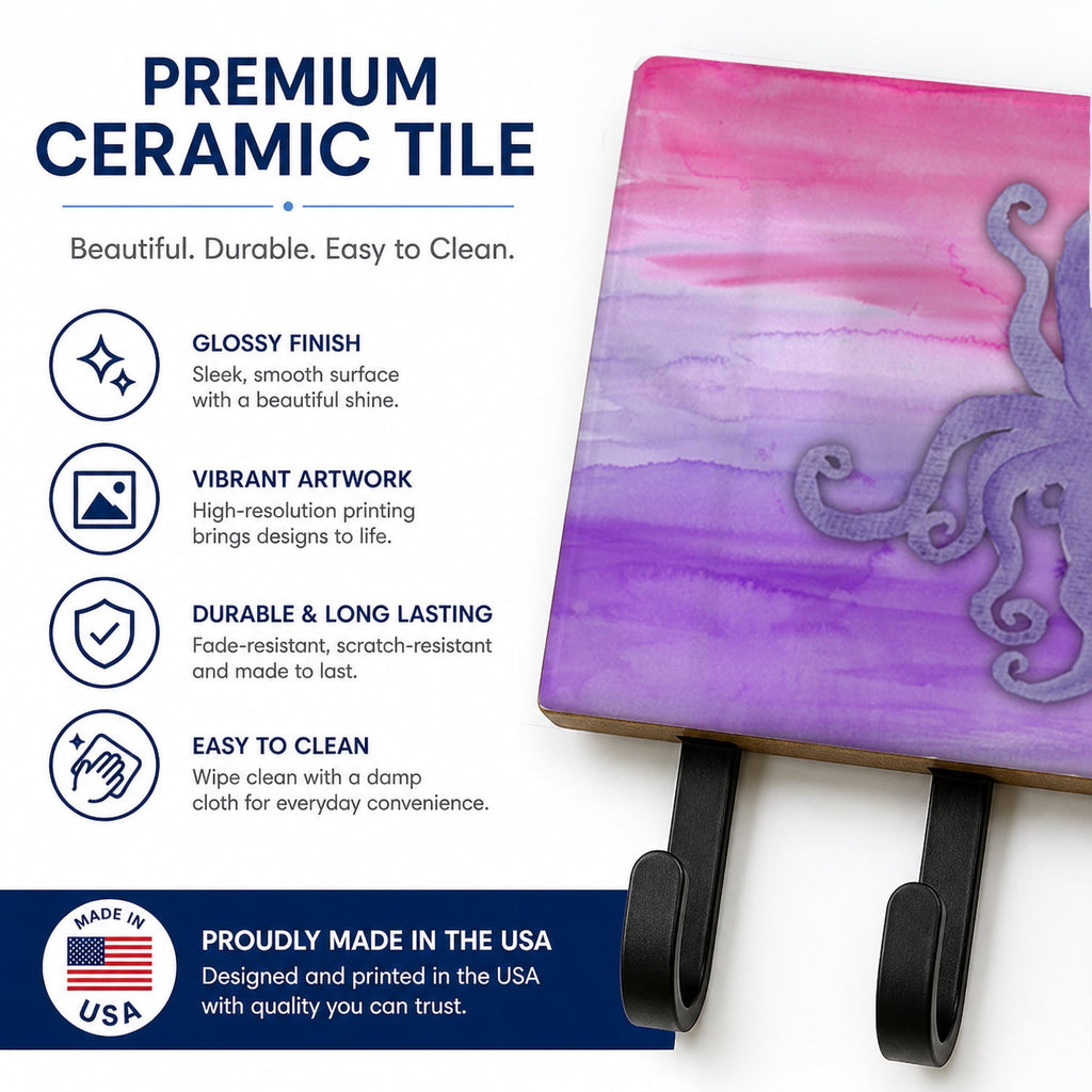 Octopus Watercolor Leash or Key Holder Wall Hooks, Coat Rack Wall Mount, for Hanging Keys, Towels, Aprons, Leashes