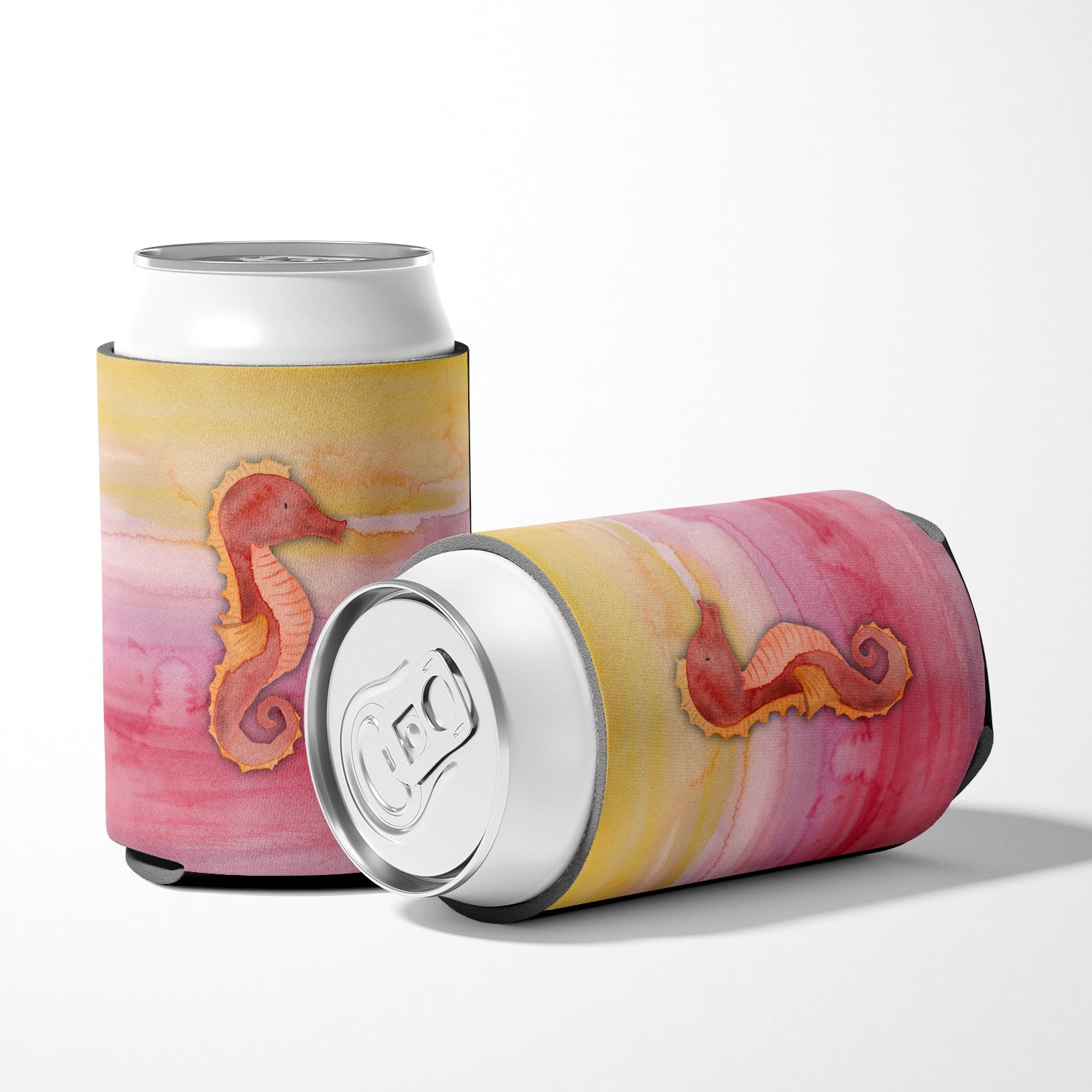 Seahorse Watercolor Can or Bottle Hugger Cooler Sleeve for Standard 12 oz Cans, Insulated Foam Beer & Soda Can Hugger Reusable