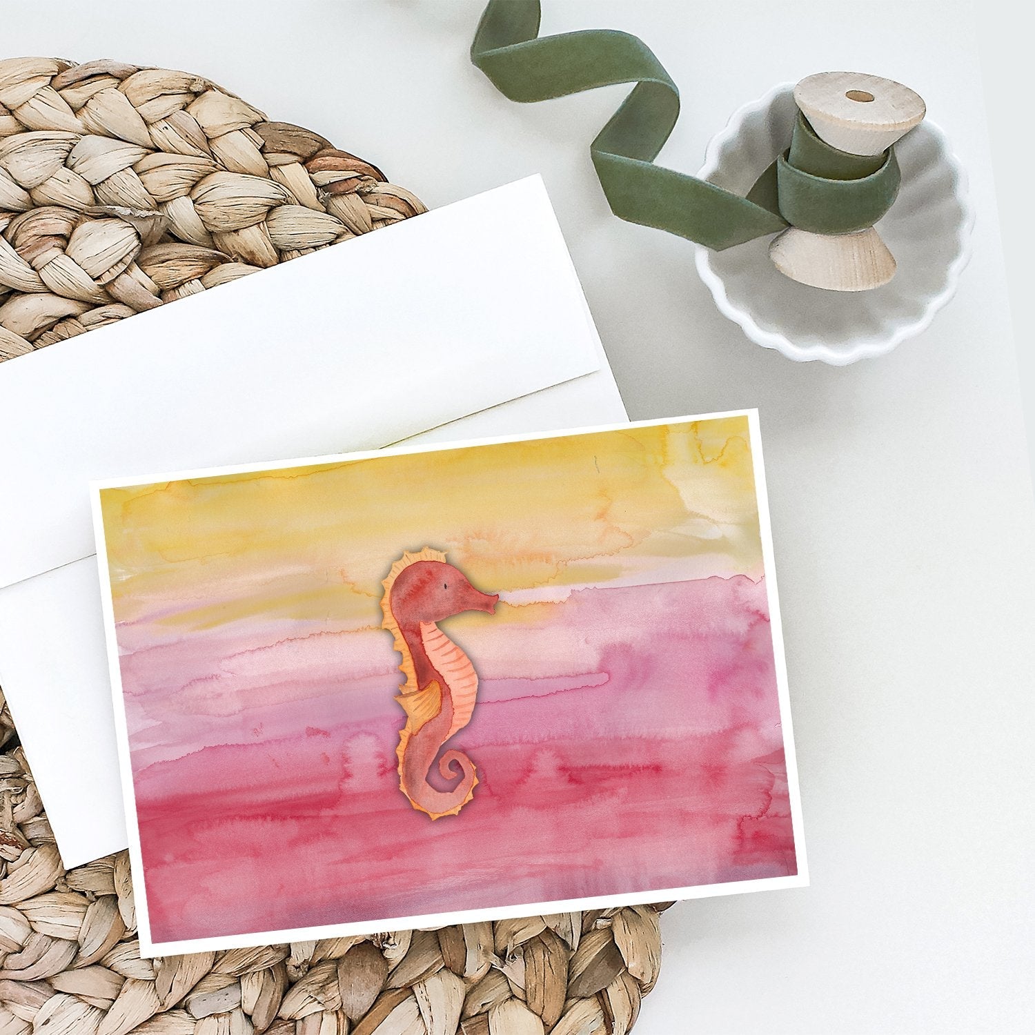 Seahorse Watercolor Greeting Cards Pack of 8 Blank Cards with Envelopes Whimsical A7 Size 5x7