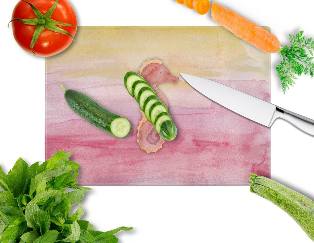 Seahorse Watercolor Cutting Board Tempered Glass Kitchen Cutting Surface, Heat Resistant Chopping, Non-Slip Feet, Food Prep & Serving