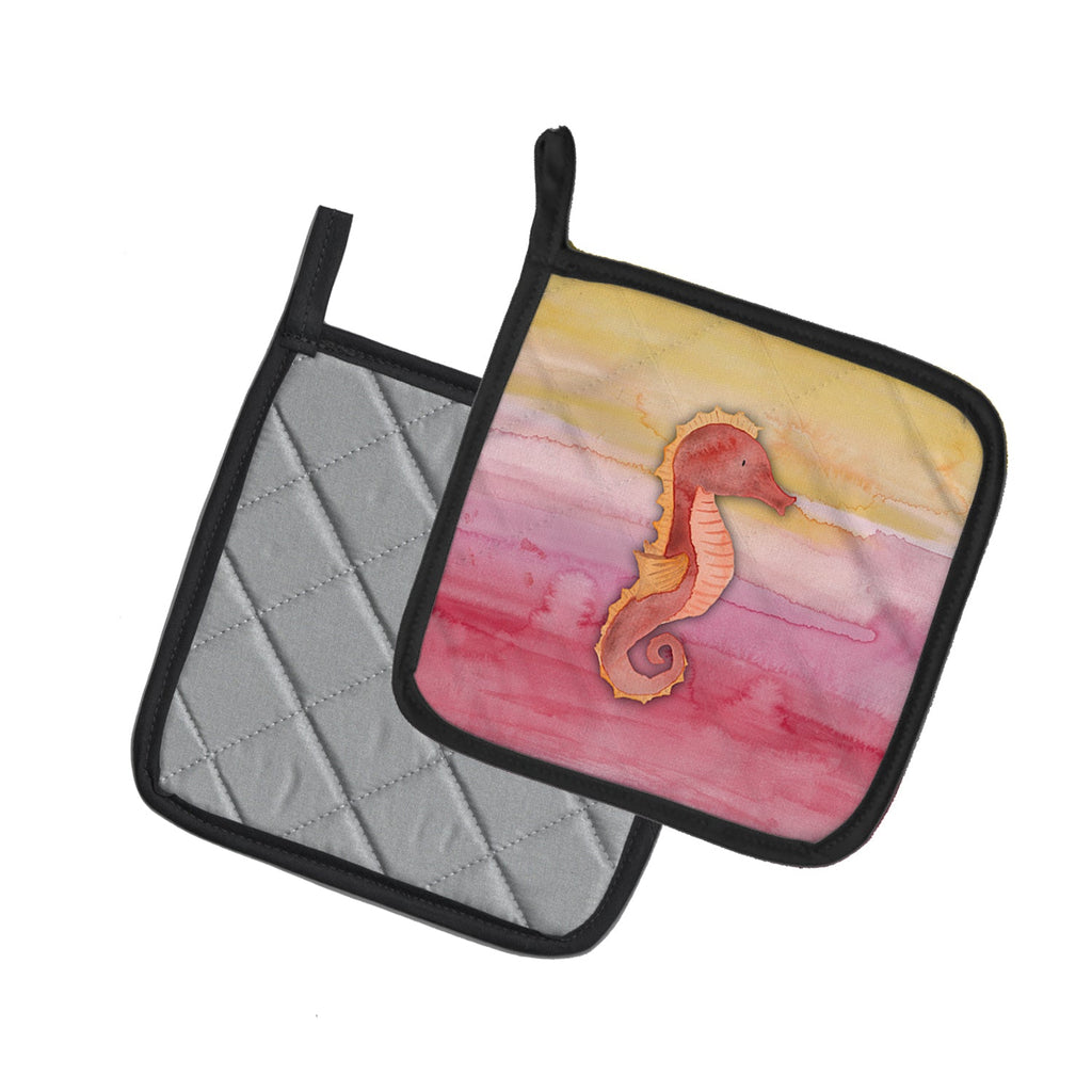 Seahorse Watercolor Pot Holder Set of 2 Heat Resistant Quilted Hot Pads 7.5 x 7.5 Inch, Insulated Kitchen Trivets for Cooking & Baking