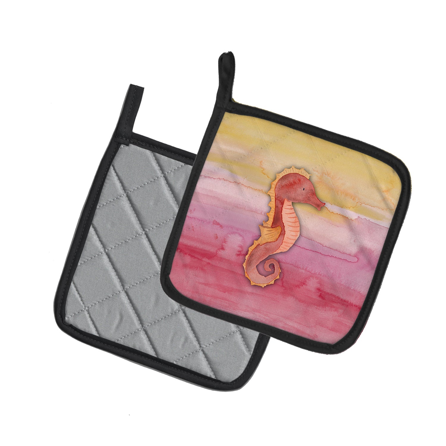 Seahorse Watercolor Pot Holder Set of 2 Heat Resistant Quilted Hot Pads 7.5 x 7.5 Inch, Insulated Kitchen Trivets for Cooking & Baking