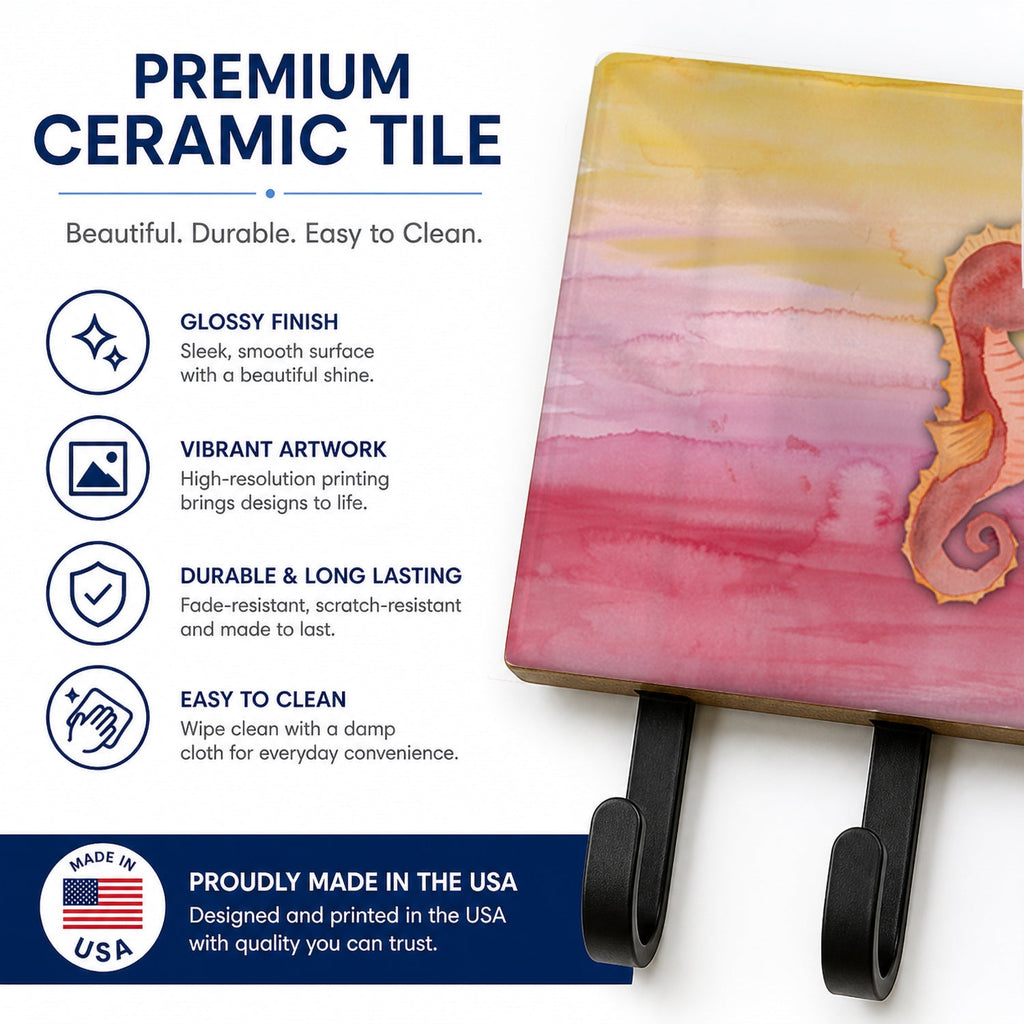 Seahorse Watercolor Leash or Key Holder Wall Hooks, Coat Rack Wall Mount, for Hanging Keys, Towels, Aprons, Leashes