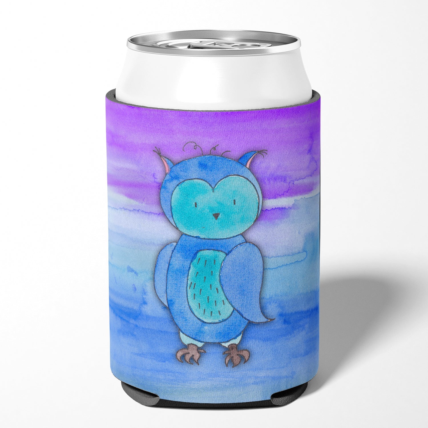 Blue Owl Watercolor Can or Bottle Hugger Cooler Sleeve for Standard 12 oz Cans, Insulated Foam Beer & Soda Can Hugger Reusable