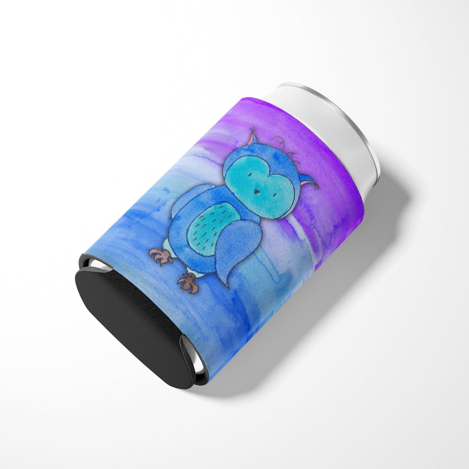 Blue Owl Watercolor Can or Bottle Hugger Cooler Sleeve for Standard 12 oz Cans, Insulated Foam Beer & Soda Can Hugger Reusable