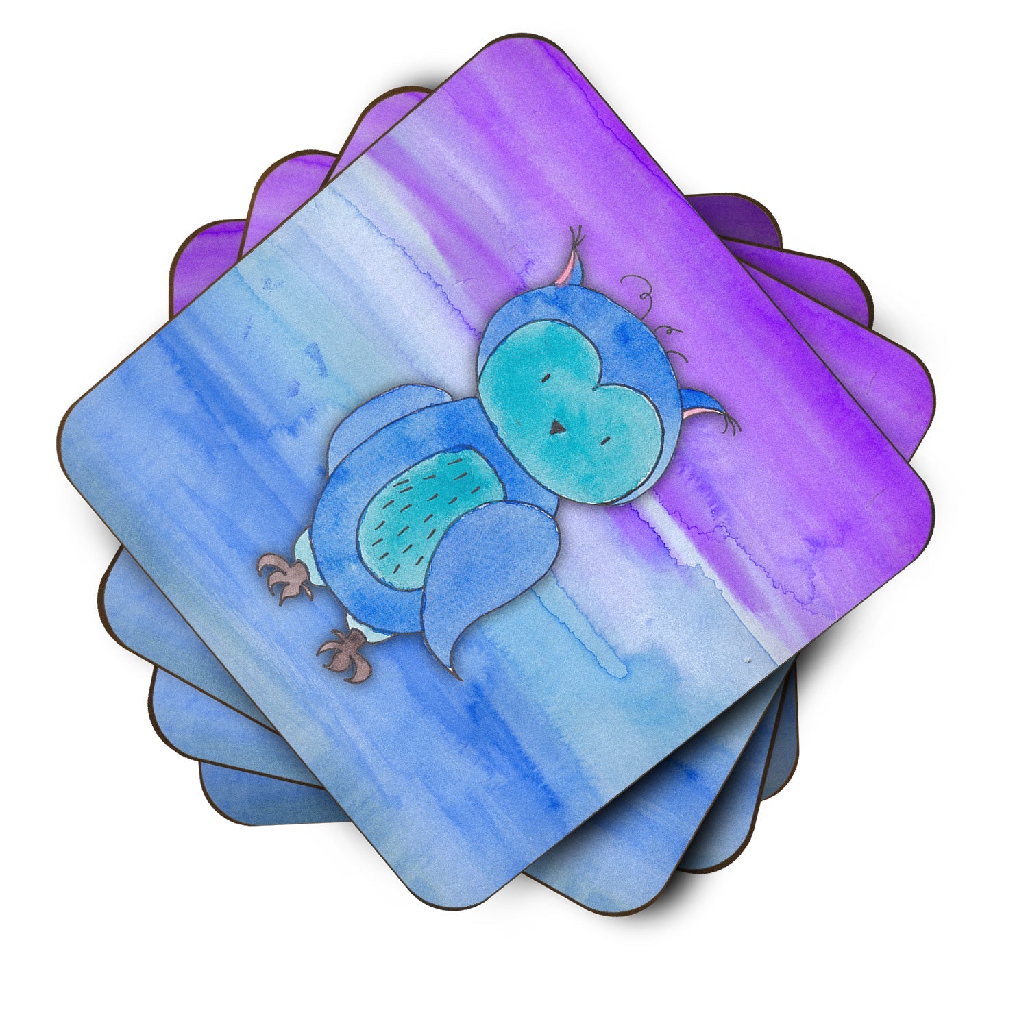 Blue Owl Watercolor Foam Coasters Set of 4 Cup Coasters for Indoor Outdoor, Tabletop Protection, Anti Slip, Mouse pad Material