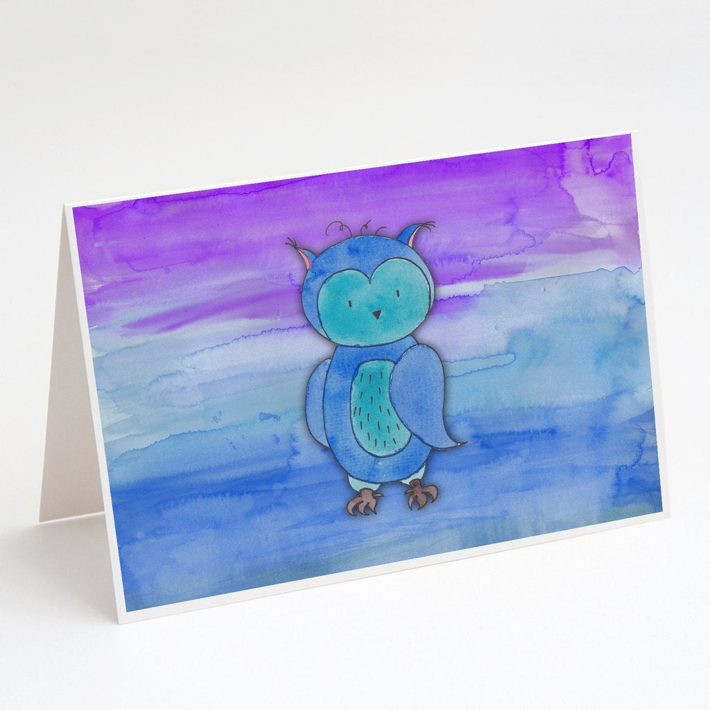 Blue Owl Watercolor Greeting Cards Pack of 8 Blank Cards with Envelopes Whimsical A7 Size 5x7