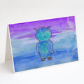 Blue Owl Watercolor Greeting Cards Pack of 8 Blank Cards with Envelopes Whimsical A7 Size 5x7