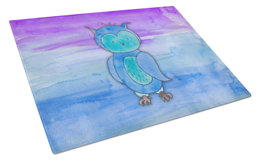Blue Owl Watercolor Cutting Board Tempered Glass Kitchen Cutting Surface, Heat Resistant Chopping, Non-Slip Feet, Food Prep & Serving