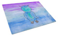 Blue Owl Watercolor Cutting Board Tempered Glass Kitchen Cutting Surface, Heat Resistant Chopping, Non-Slip Feet, Food Prep & Serving
