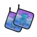 Blue Owl Watercolor Pot Holder Set of 2 Heat Resistant Quilted Hot Pads 7.5 x 7.5 Inch, Insulated Kitchen Trivets for Cooking & Baking