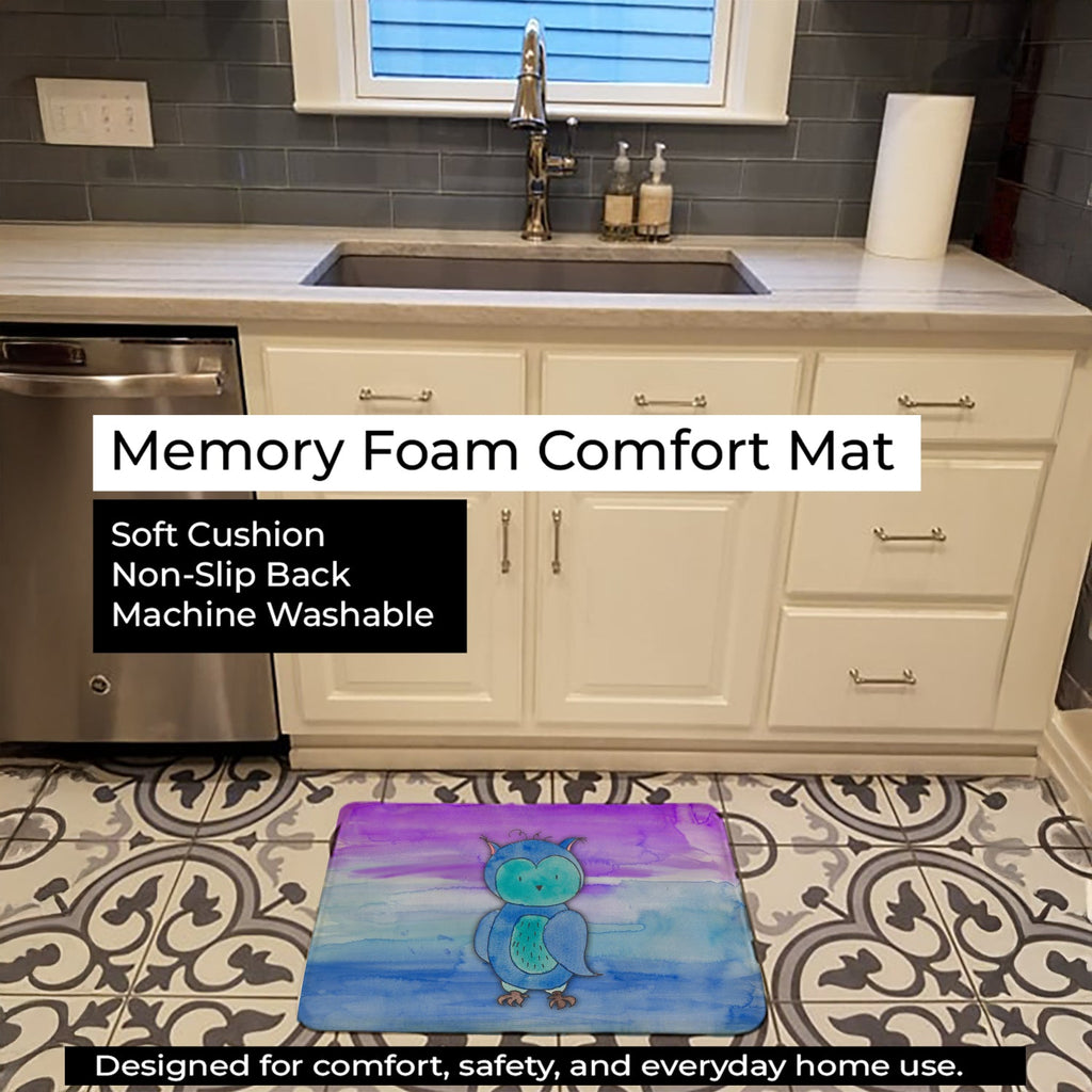 Blue Owl Watercolor Memory Foam Kitchen Mat Machine Washable Anti-Fatigue Cushion Comfort Bath or Kitchen Rug