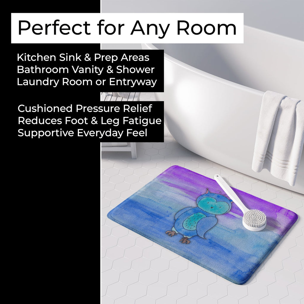 Blue Owl Watercolor Memory Foam Kitchen Mat Machine Washable Anti-Fatigue Cushion Comfort Bath or Kitchen Rug