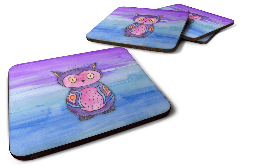 Pink and Purple Owl Watercolor Foam Coasters Set of 4 Cup Coasters for Indoor Outdoor, Tabletop Protection, Anti Slip, Mouse pad Material