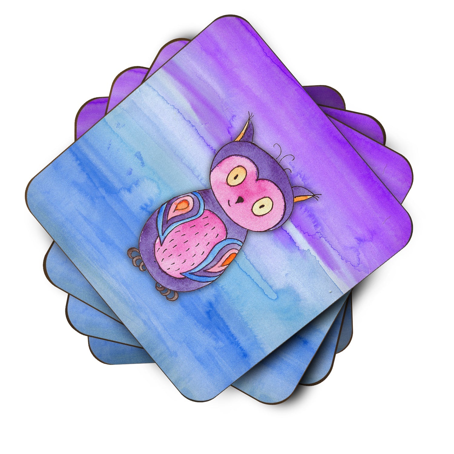 Pink and Purple Owl Watercolor Foam Coasters Set of 4 Cup Coasters for Indoor Outdoor, Tabletop Protection, Anti Slip, Mouse pad Material