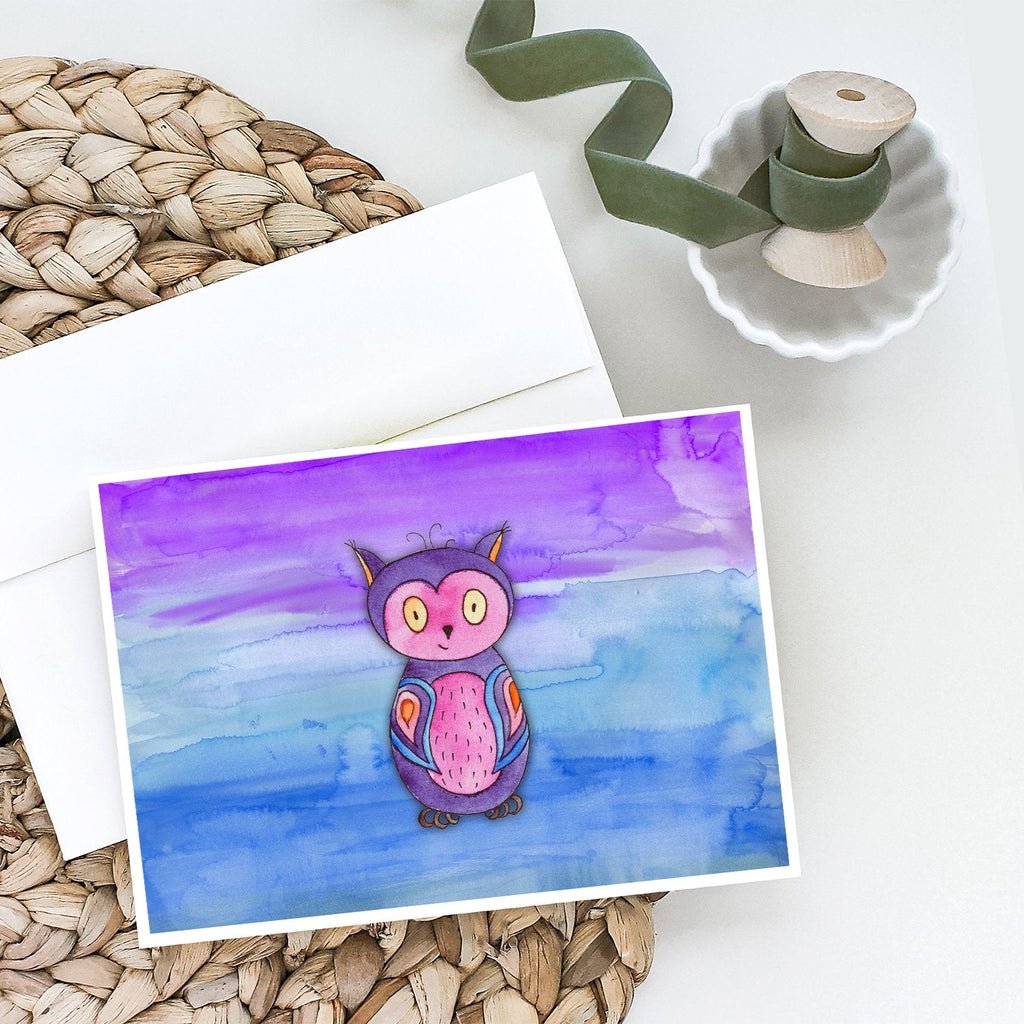 Pink and Purple Owl Watercolor Greeting Cards Pack of 8 Blank Cards with Envelopes Whimsical A7 Size 5x7