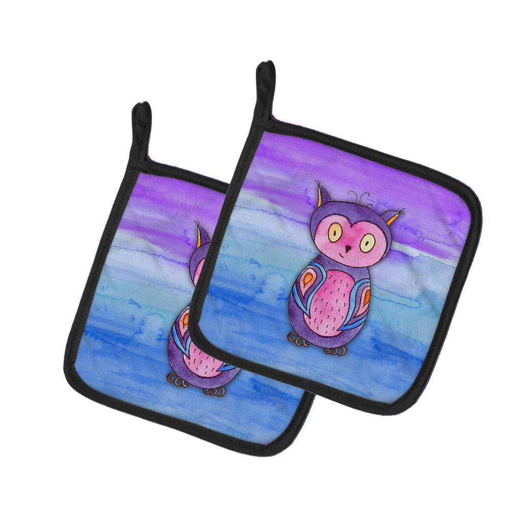 Pink and Purple Owl Watercolor Pot Holder Set of 2 Heat Resistant Quilted Hot Pads 7.5 x 7.5 Inch, Insulated Kitchen Trivets for Cooking & Baking