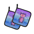 Pink and Purple Owl Watercolor Pot Holder Set of 2 Heat Resistant Quilted Hot Pads 7.5 x 7.5 Inch, Insulated Kitchen Trivets for Cooking & Baking