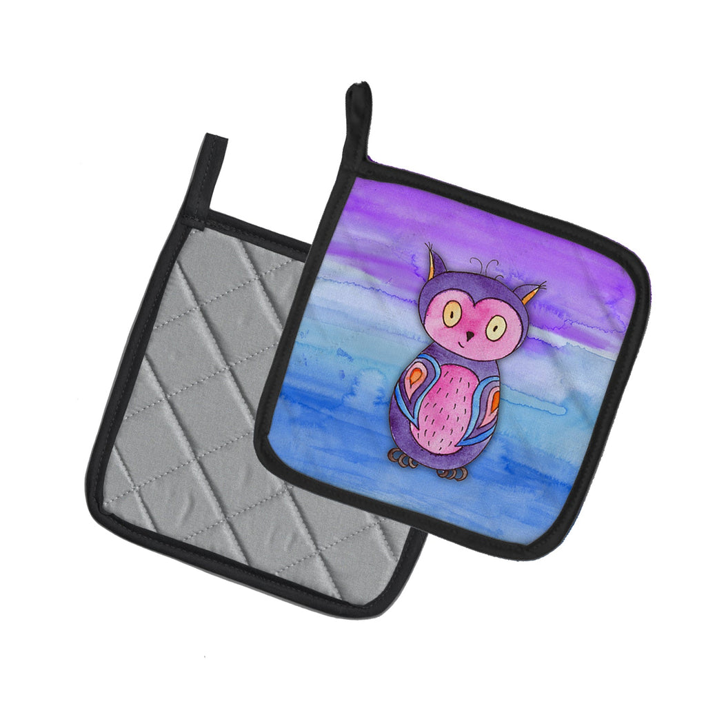Pink and Purple Owl Watercolor Pot Holder Set of 2 Heat Resistant Quilted Hot Pads 7.5 x 7.5 Inch, Insulated Kitchen Trivets for Cooking & Baking