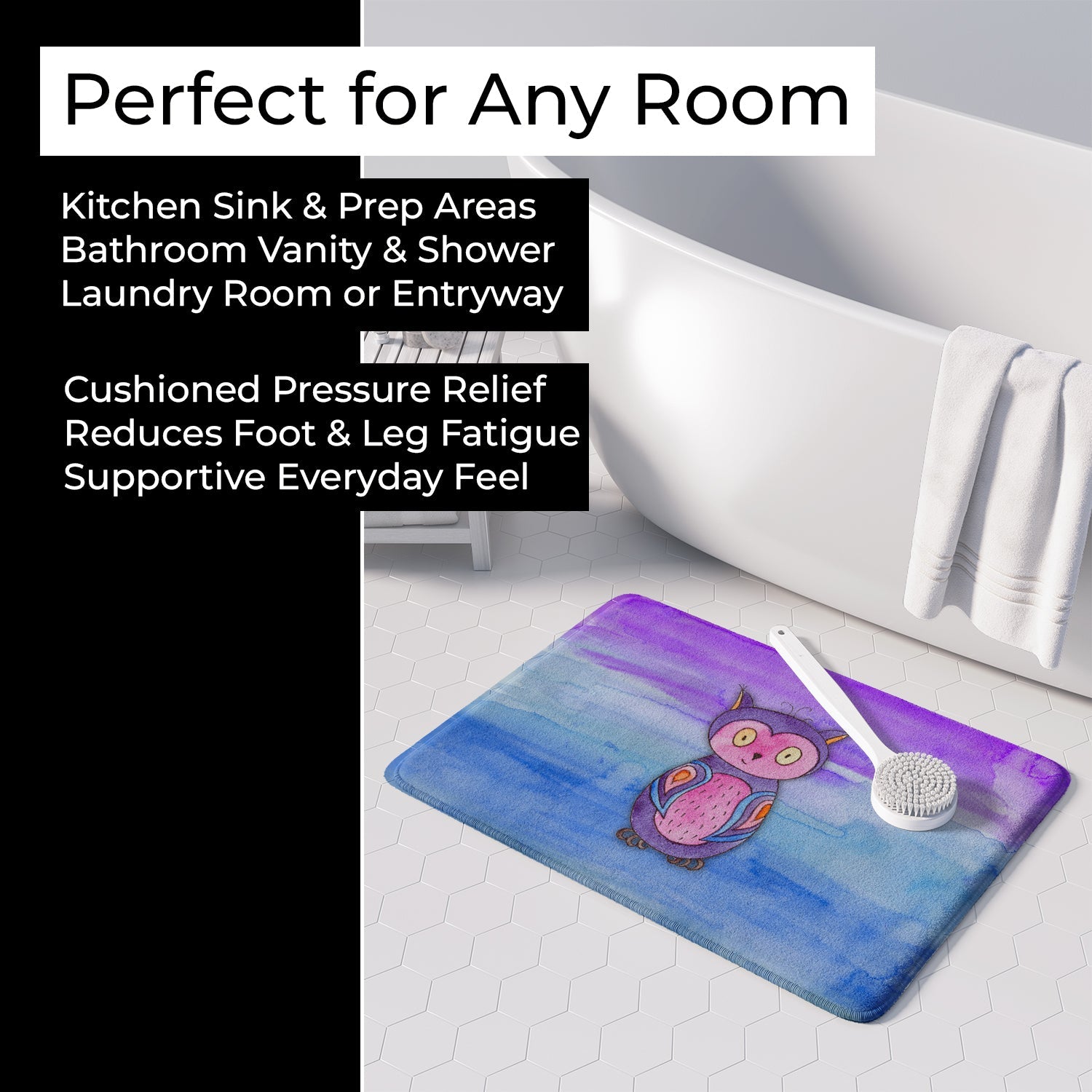 Pink and Purple Owl Watercolor Memory Foam Kitchen Mat Machine Washable Anti-Fatigue Cushion Comfort Bath or Kitchen Rug