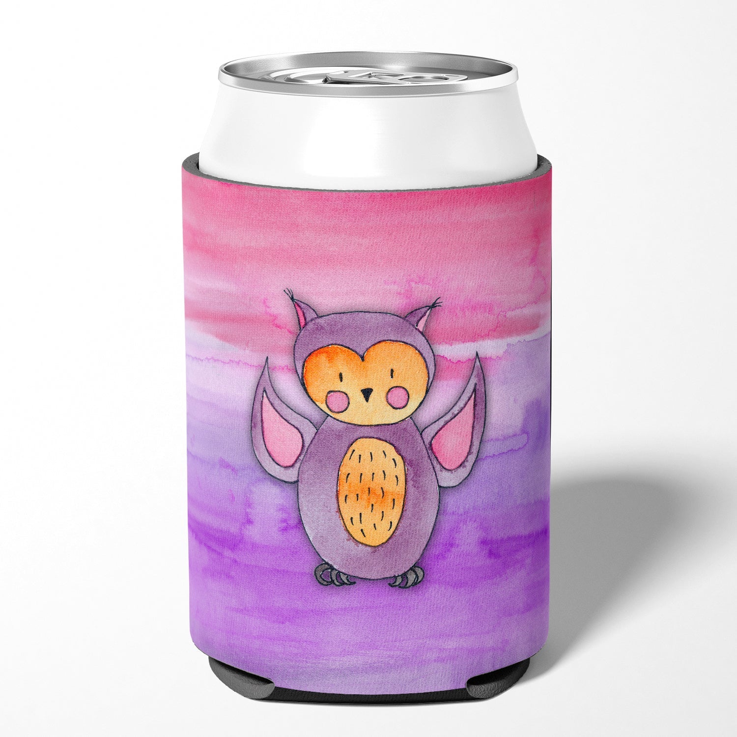 Pink and Purple Owl Watercolor Can or Bottle Hugger Cooler Sleeve for Standard 12 oz Cans, Insulated Foam Beer & Soda Can Hugger Reusable