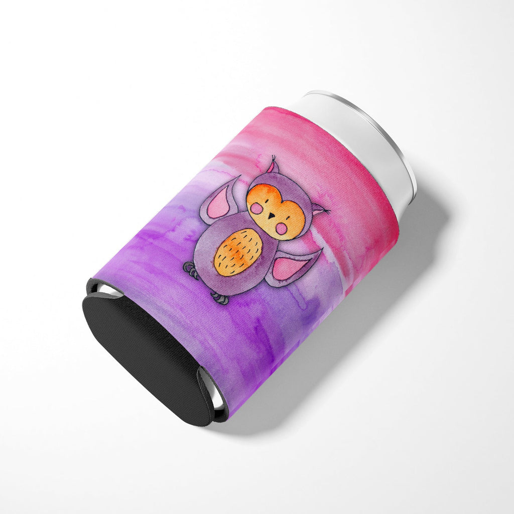 Pink and Purple Owl Watercolor Can or Bottle Hugger Cooler Sleeve for Standard 12 oz Cans, Insulated Foam Beer & Soda Can Hugger Reusable