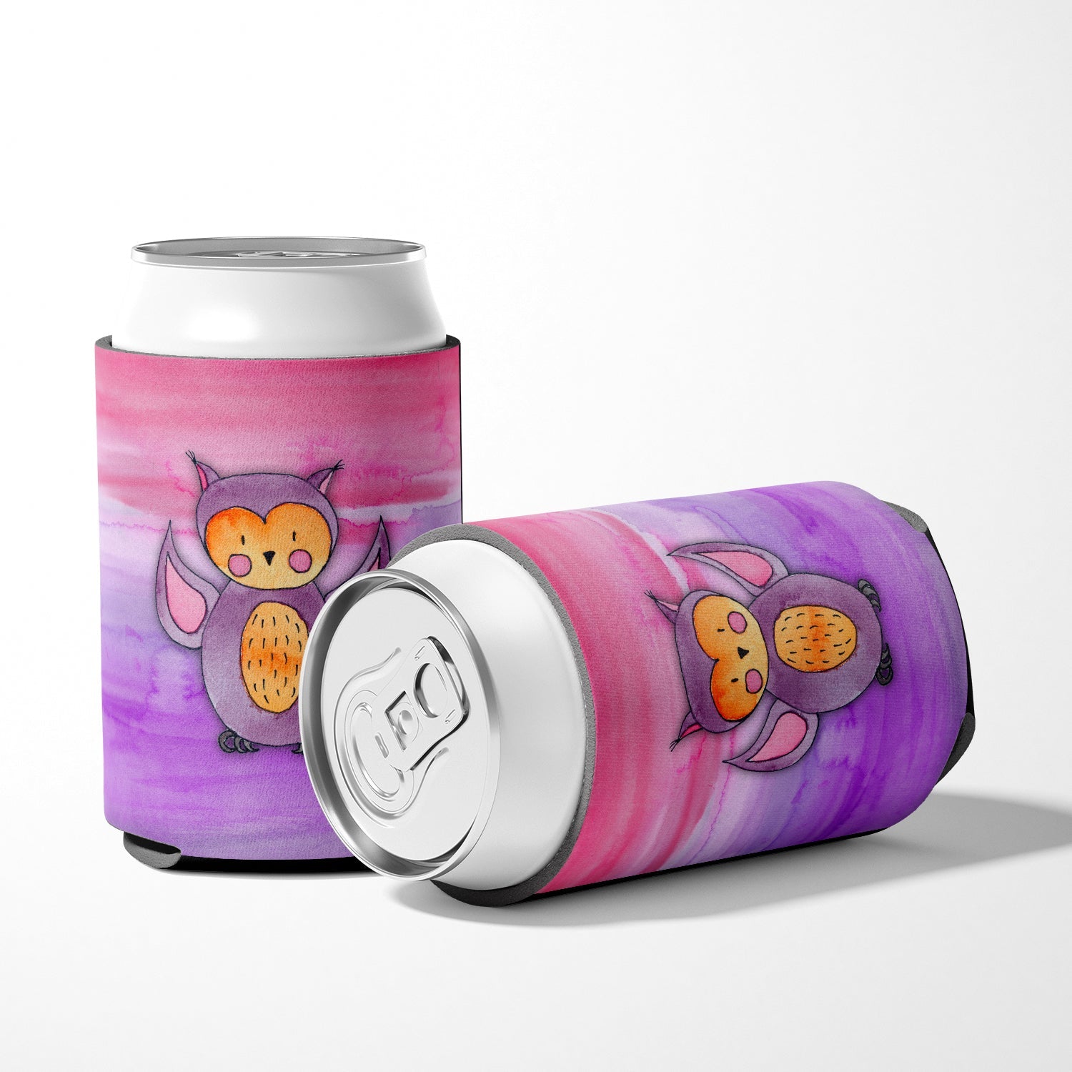 Pink and Purple Owl Watercolor Can or Bottle Hugger Cooler Sleeve for Standard 12 oz Cans, Insulated Foam Beer & Soda Can Hugger Reusable