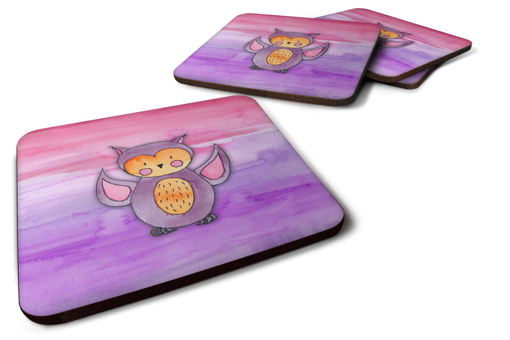 Pink and Purple Owl Watercolor Foam Coasters Set of 4 Cup Coasters for Indoor Outdoor, Tabletop Protection, Anti Slip, Mouse pad Material